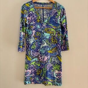 Lilly Pulitzer Tideline Dress Cattitude‎ Women’s Small V-Neck Prep Cats Floral